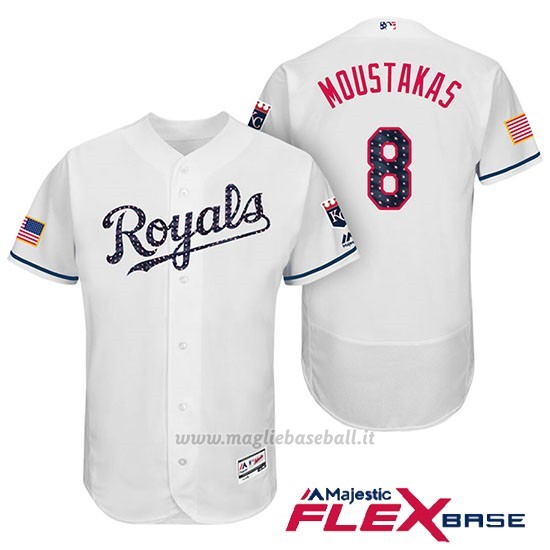 Maglia Baseball Uomo Kansas City Royals 2017 Estrellas y Rayas Mike Moustakas Bianco Flex Base